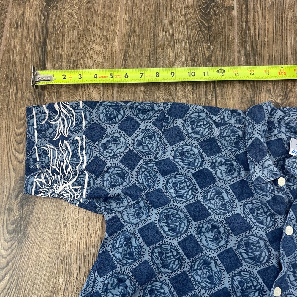 Y2K UTILITY‎ WEAR Boys XL Blue Dragon Print Short Sleeve Button Up Shirt - Picture 10 of 10